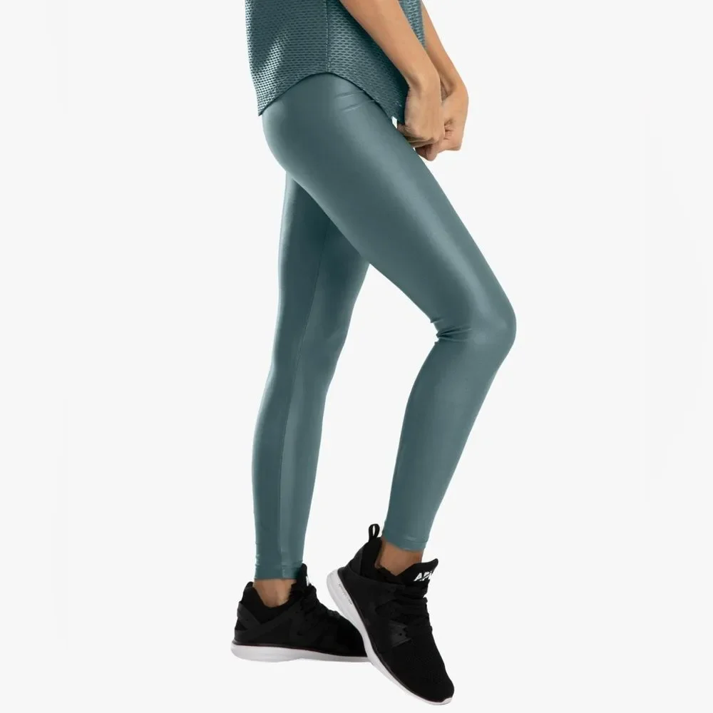 KORAL LUSTROUS INFINITY HIGH RISE METALLIC LEGGINGS IN TEAL LIQUID LEGGINGS BNWT - Picture 14 of 14